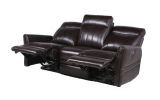 Luxury Power Reclining Sofa Recliner in Dark Brown Top-Grain Leather - Ultimate Comfort with Power Leg Rest and Articulating Headrest - Elegant and Re