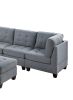 Contemporary Modular Sectional 7pc Set Living Room Furniture Corner L-Sectional Gray Linen Like Fabric Tufted Nail heads 2x Corner Wedge 3x Armless Ch