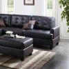 Contemporary Sectional Sofa Espresso Faux Leather Cushion Tufted Reversible 3pc Sectional Sofa L/R Chaise Ottoman Living Room Furniture