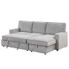 U_STYLE Upholstery Sleeper Sectional Sofa with Storage Space, USB port, 2 cup holders on Back Cushions