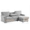 U_STYLE Upholstery Sleeper Sectional Sofa with Storage Space, USB port, 2 cup holders on Back Cushions