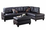 Contemporary Sectional Sofa Espresso Faux Leather Cushion Tufted Reversible 3pc Sectional Sofa L/R Chaise Ottoman Living Room Furniture