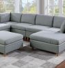 Living Room Furniture 8pc Sectional Sofa Set Light Grey Dorris Fabric Couch 3x Wedges 3x Armless Chair And 2x Ottomans