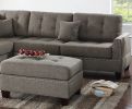 Modern Coffee Color 3pcs Sectional Living Room Furniture Reversible Chaise Sofa And Ottoman Tufted Polyfiber Linen Like Fabric Cushion Couch Pillows