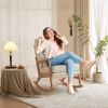 100*65*101cm High Back Belt Waist Pillow Log Color Solid Wood Armrest Backrest Seat Frame Iron Frame Indoor Rocking Chair/armchair dual use Off-White