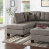 Modern Coffee Color 3pcs Sectional Living Room Furniture Reversible Chaise Sofa And Ottoman Tufted Polyfiber Linen Like Fabric Cushion Couch Pillows