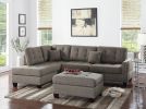 Modern Coffee Color 3pcs Sectional Living Room Furniture Reversible Chaise Sofa And Ottoman Tufted Polyfiber Linen Like Fabric Cushion Couch Pillows