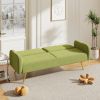 70.47" Green Fabric Double Sofa with Split Backrest and Two Throw Pillows,Suitable for living room, apartment, home office