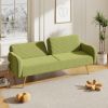 70.47" Green Fabric Double Sofa with Split Backrest and Two Throw Pillows,Suitable for living room, apartment, home office