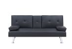 Black Leather Multifunctional Double Folding Sofa Bed for Office with Coffee Table