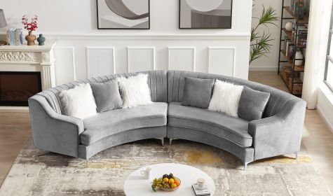 Grey Velvet Curved Sofa