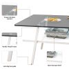 Rectangle Coffee Table, Tempered Glass Tabletop with White Metal Legs, Modern Table for Living Room , Gray Glass