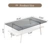 Rectangle Coffee Table, Tempered Glass Tabletop with White Metal Legs, Modern Table for Living Room , Gray Glass