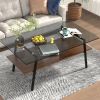 Rectangle Coffee Table, Tempered Glass Tabletop with Black Metal Legs, Modern Table for Living Room , Gray Glass