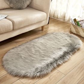 1pc, Oval Plush Rug, Bedside Foot Cushion, Sofa Foot Cushion, Carpet Floor Mat, 23.62*47.24inch, Floor Decor (Color: Grey, size: 23.62*47.24inch)