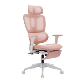 Multi-functional Ergonomic Mesh Office Chair with Adjustable Armrest,Footrest,Lumbar Support, 360¬∞  Silent Wheels,Headrest for Home & Office (Color: Pink)