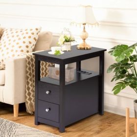 Transitional Nightstand with USB Charging Station, Wooden End Table Bedside Table, 2-Drawer Home&Kitchen Storage Cabinet (Color: Brown)