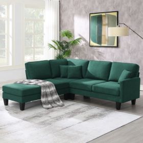 90*88" Terrycloth Modern Sectional Sofa,5-Seat Practical Couch Set with Chaise Lounge,L-Shape minimalist Indoor Furniture with 3 Pillows for Living Ro (Color: Green)