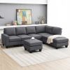 104.3*78.7" Modern L-shaped Sectional Sofa,7-seat Linen Fabric Couch Set with Chaise Lounge and Convertible Ottoman for Living Room,Apartment,Office,3