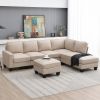 104.3*78.7" Modern L-shaped Sectional Sofa,7-seat Linen Fabric Couch Set with Chaise Lounge and Convertible Ottoman for Living Room,Apartment,Office,3