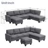 104.3*78.7" Modern L-shaped Sectional Sofa,7-seat Linen Fabric Couch Set with Chaise Lounge and Convertible Ottoman for Living Room,Apartment,Office,3