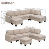 104.3*78.7" Modern L-shaped Sectional Sofa,7-seat Linen Fabric Couch Set with Chaise Lounge and Convertible Ottoman for Living Room,Apartment,Office,3