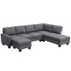 104.3*78.7" Modern L-shaped Sectional Sofa,7-seat Linen Fabric Couch Set with Chaise Lounge and Convertible Ottoman for Living Room,Apartment,Office,3