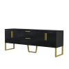 Modern TV Stand for TVs up to 75 Inches, Storage Cabinet with Drawers and Cabinets, Wood TV Console Table with Metal Legs and Handles for Living room