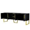 Modern TV Stand for TVs up to 75 Inches, Storage Cabinet with Drawers and Cabinets, Wood TV Console Table with Metal Legs and Handles for Living room