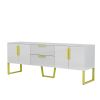 Modern TV Stand for TVs up to 75 Inches, Storage Cabinet with Drawers and Cabinets, Wood TV Console Table with Metal Legs and Handles for Living room