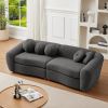 87.7" Modern Curved Sofa, Back Upholstered Couch with 5 Decorative Throw Pillows, Teddy Fabric Couch for Living Room, Office, Apartment