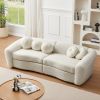 87.7" Modern Curved Sofa, Back Upholstered Couch with 5 Decorative Throw Pillows, Teddy Fabric Couch for Living Room, Office, Apartment