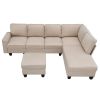 104.3*78.7" Modern L-shaped Sectional Sofa,7-seat Linen Fabric Couch Set with Chaise Lounge and Convertible Ottoman for Living Room,Apartment,Office,3