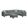 112*87" Sectional Sofa Couches Living Room Sets, 7 Seats Modular Sectional Sofa with Ottoman, L Shape Fabric Sofa Corner Couch Set with 3 Pillows