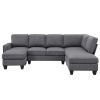 104.3*78.7" Modern L-shaped Sectional Sofa,7-seat Linen Fabric Couch Set with Chaise Lounge and Convertible Ottoman for Living Room,Apartment,Office,3