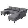 104.3*78.7" Modern L-shaped Sectional Sofa,7-seat Linen Fabric Couch Set with Chaise Lounge and Convertible Ottoman for Living Room,Apartment,Office,3