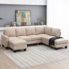 104.3*78.7" Modern L-shaped Sectional Sofa,7-seat Linen Fabric Couch Set with Chaise Lounge and Convertible Ottoman for Living Room,Apartment,Office,3